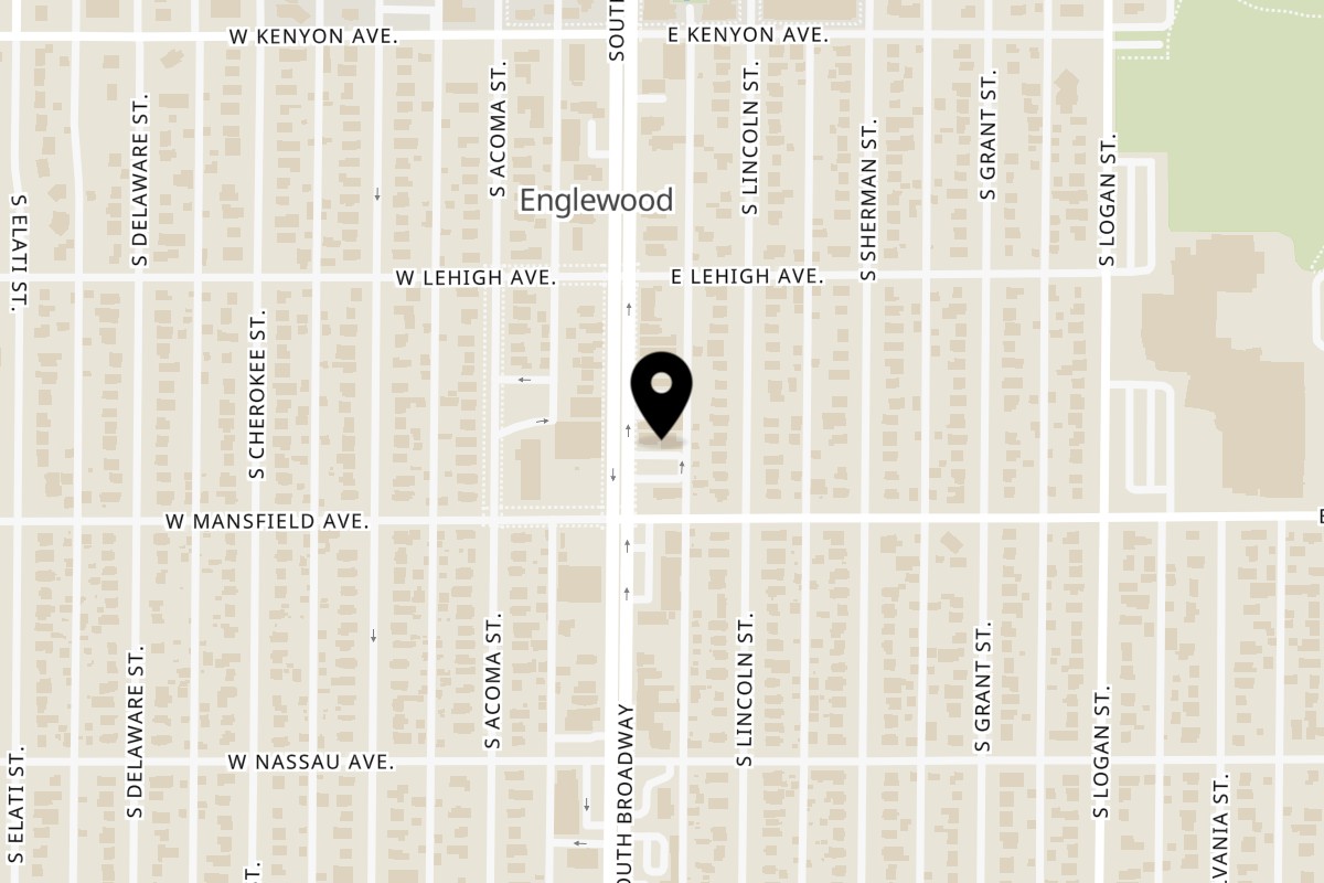 Map showing the location of Chula on Broadway on 3866 S Broadway in Englewood